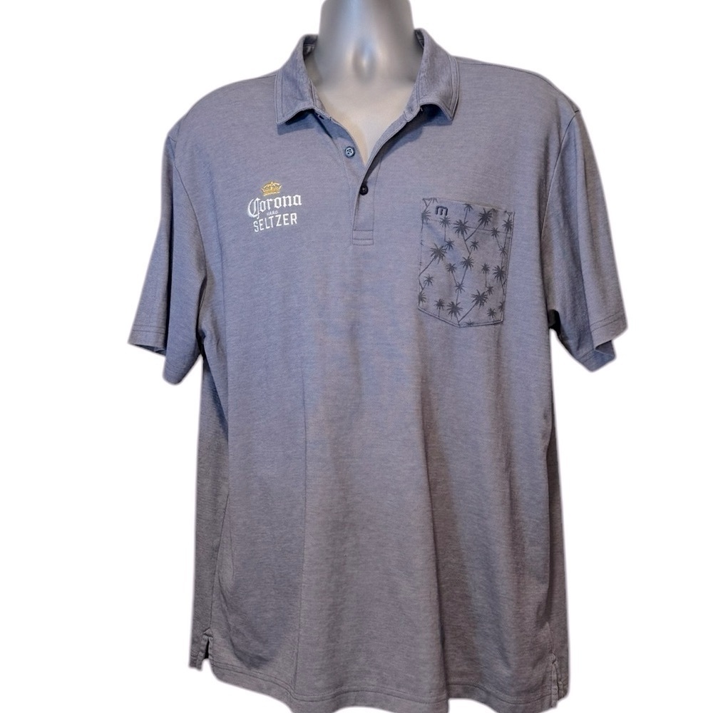 Travis Mathew Corona Men's Blue Gray Short Sleeve Polo Golf Embroidered Shirt XL